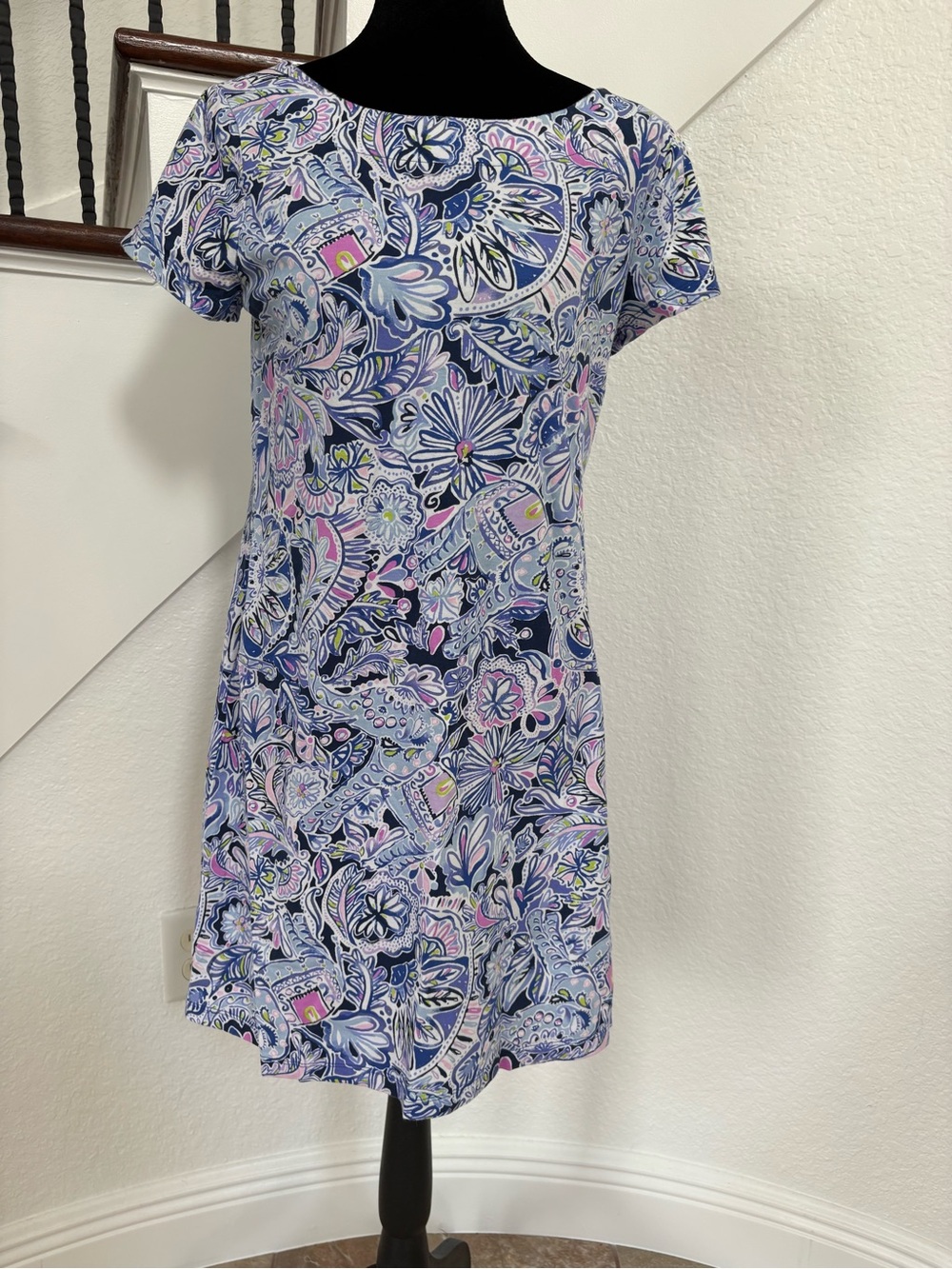 Lilly Pulitzer Navy Floral Paisley Short Sleeve Dress, Pink & Lavender Accents